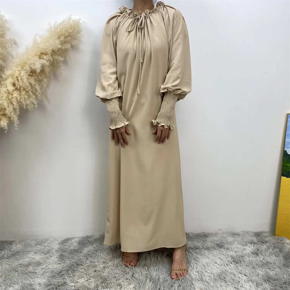 Muslim new fashion simple solid color women\'s dress in the Middle East Turkey Dubai women popular elegant long dress