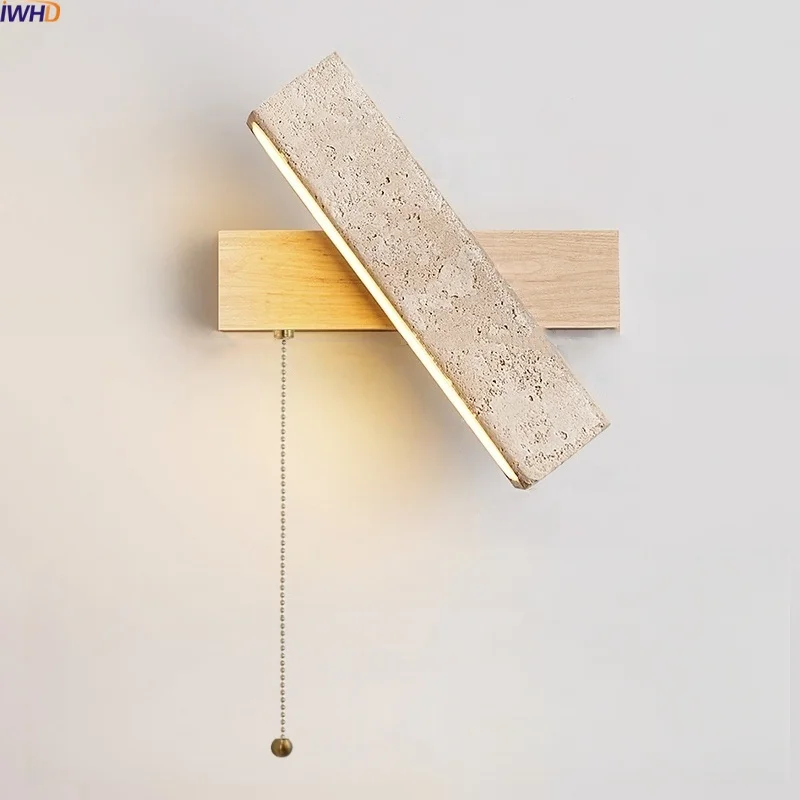 

IWHD Роскошный дизайн светодиодный настенный светильник для внутренней гостиной украшения стены желтый травертин деревянная прикроватная лампа аппликация Murale