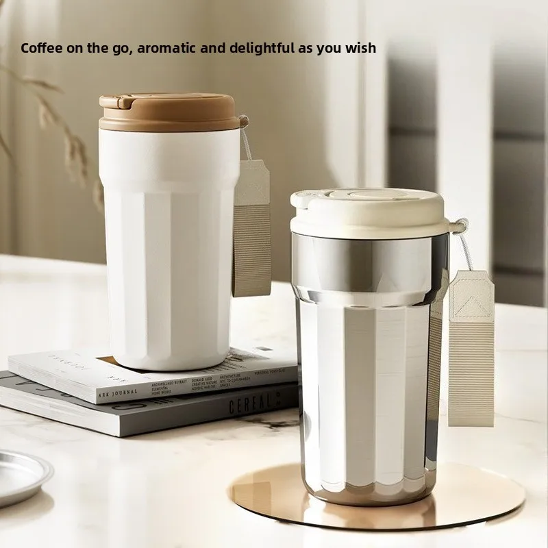 Stainless Steel Diamond Shell Coffee Insulated Mug High-value Portable On-the-go Dual Drinking Mug with Carrying Cord
