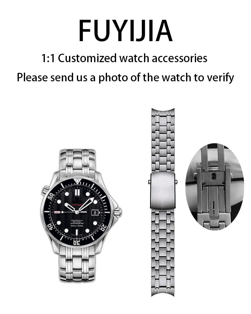 

FUYIJIA Мужской индивидуальный SEAMASTER 300M оригинальные ремешки для часов 20 мм изогнутый интерфейс браслет из нержавеющей стали 316L складной ремешок с пряжкой