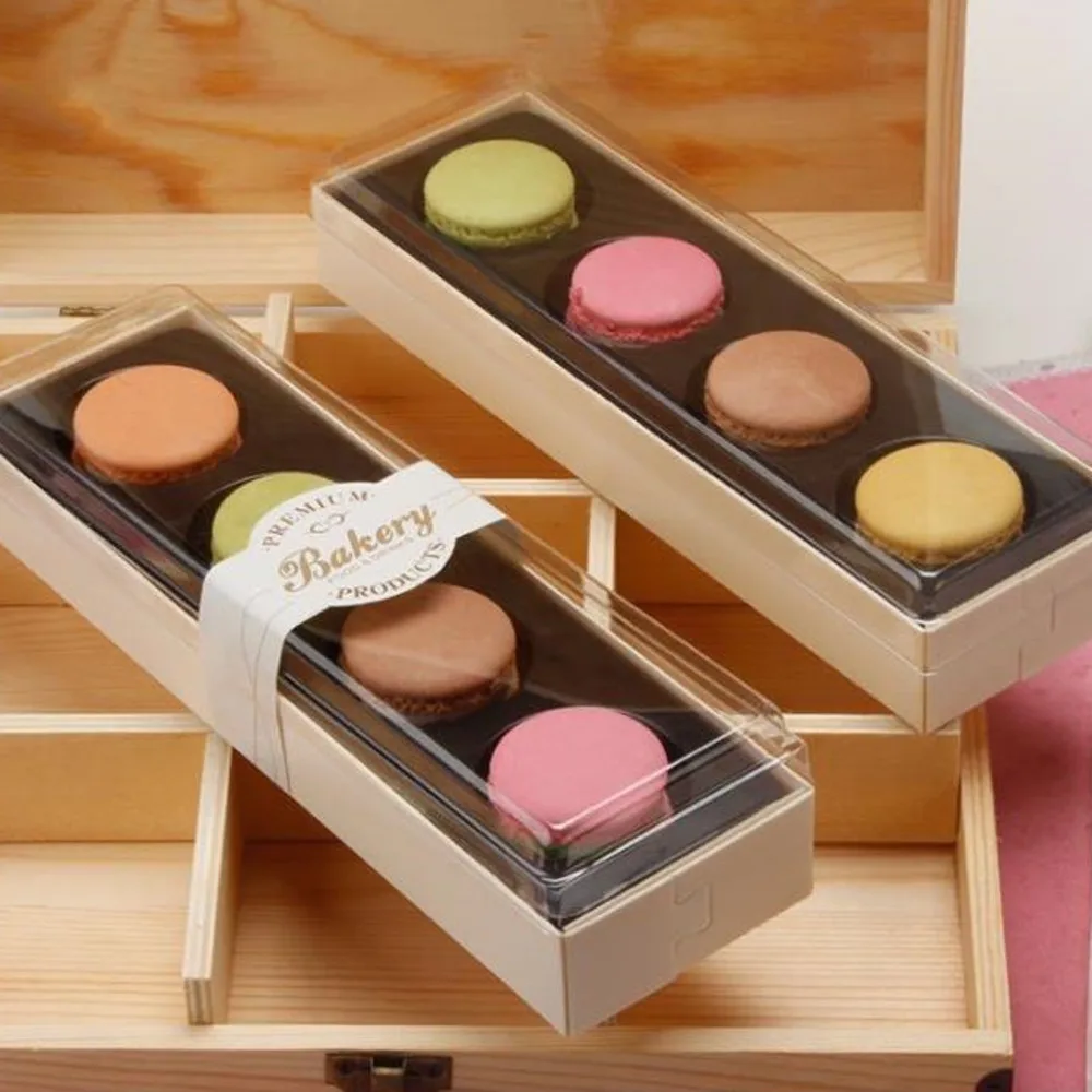 Beautiful Macaron Packing Box Wedding Party Dessert 4 Pack Cake Storage Biscuit Wooden Box-Cake Decoration Baking Accessories