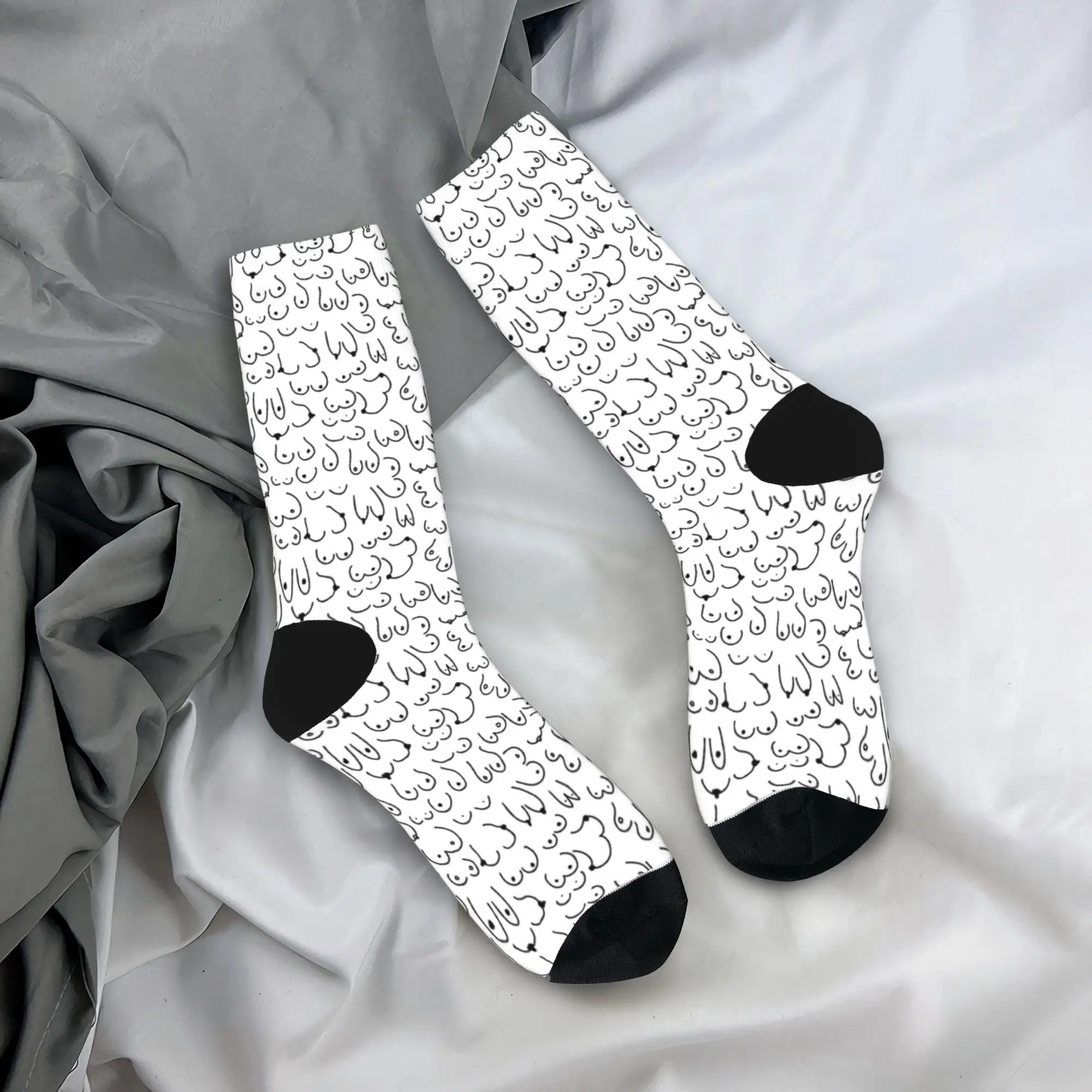 Boobs Cute Line Art Stockings  Graphic Casual Socks Spring Anti Slip Socks Men Running Sports High Quality Socks