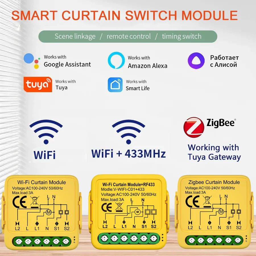 Graffiti Zigbee Curtain WIFI Switch On/Off Module Mobile APP Remote Control Voice Alexa Blinds