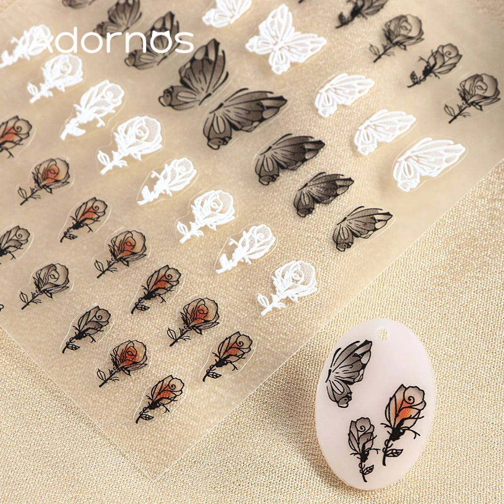 1 Sheet Rose Flower Resin Sticker Epoxy Resin Filling Embossed Butterfly Sticker Self Adhesive Decal DIY Keychain Crafts Making