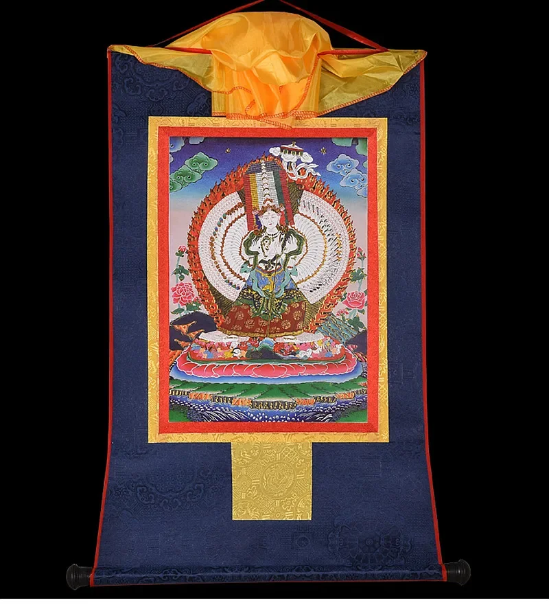 Home Buddhist Hall Decoration Painting Gold Plated and Hot Stamped Large White Umbrella Cover Buddha Mother Tangka Buddha Statue