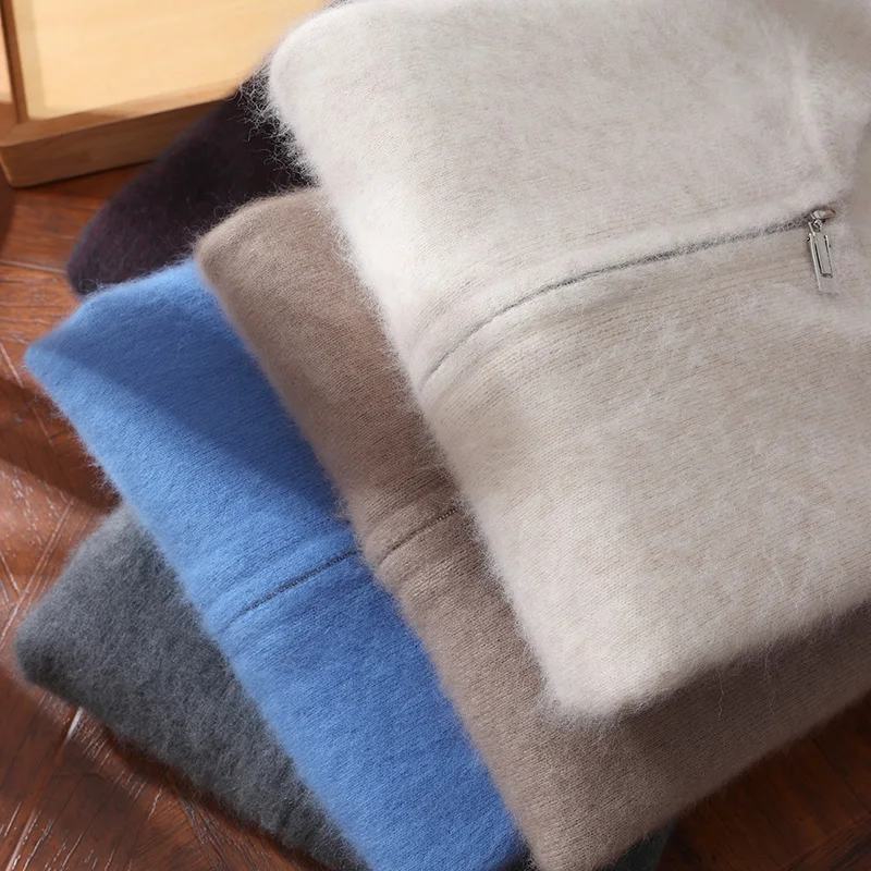 الرجال المنك الكشمير سترة معطف لينة سستة متماسكة سترة ربيع خريف شتاء 100% المنك الكشمير تريكو الذكية سترة غير رسمية