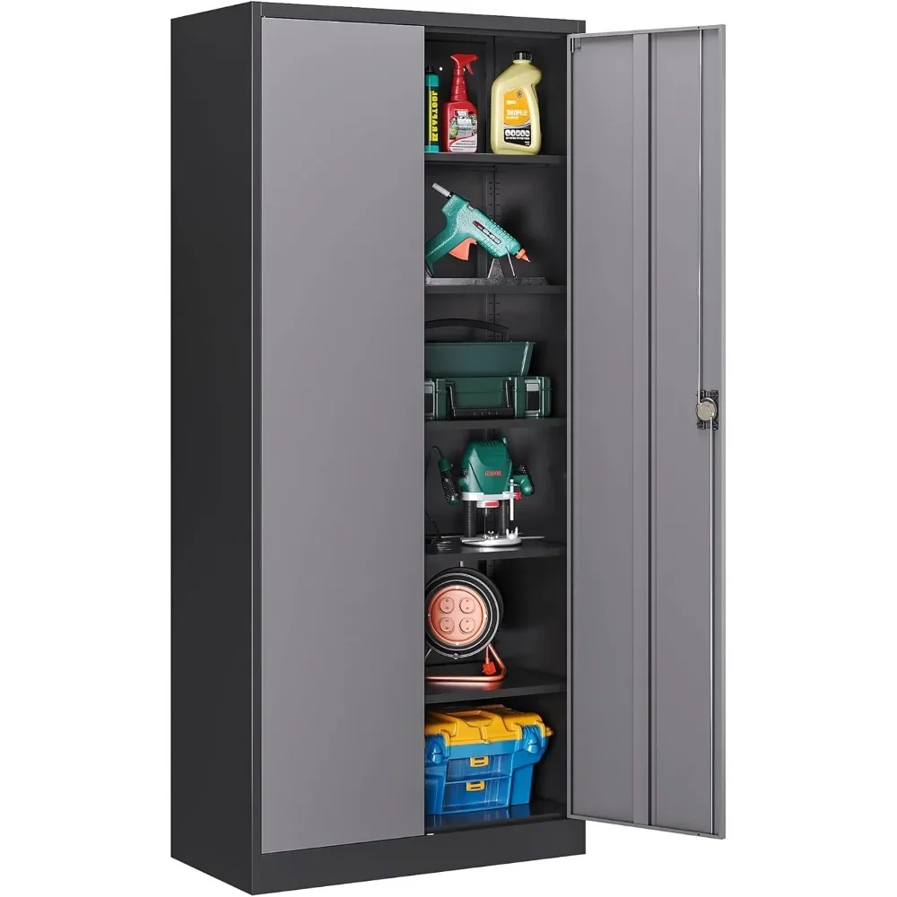 

71" Tall Metal Garage Cabinet - Lockable Tool Storage w/2 Doors & 5 Adjustable Shelves"​
