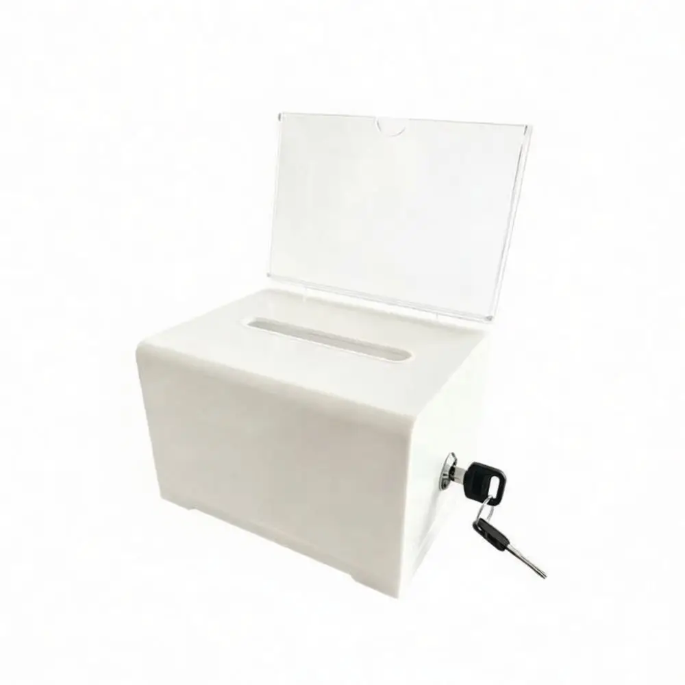 Acrylic Business Card Storage Box With Security Lock Desktop Identification Holder Organizer Display Rack For Reception