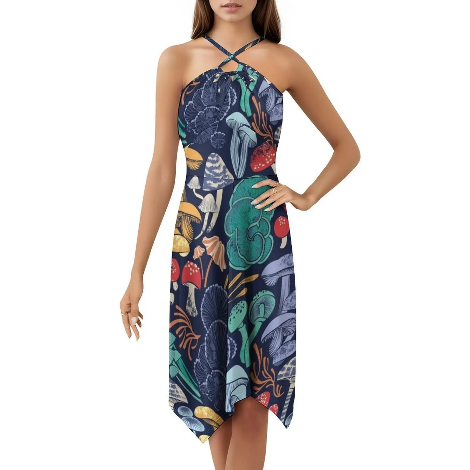 Mystical Fungi / / Midnight Blue Background Vintage Bohemian Dress Puff Sleeve Or Sleeveless Options For Women Dress Pattern