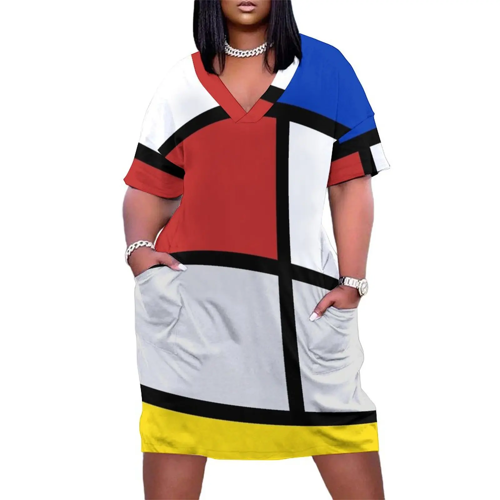 De Stijl artworks - Mondriaan Loose Pocket Dress cocktail dresses prom dresses 2025 summer women's suit