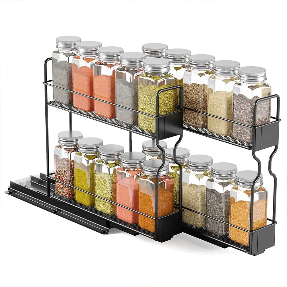 

Pull Out Spice Ra Organizer With 20 Jars For Cabinet, Slide Out Seasoning Kitchen Organizer, Cabinet Organizer, With Labels,