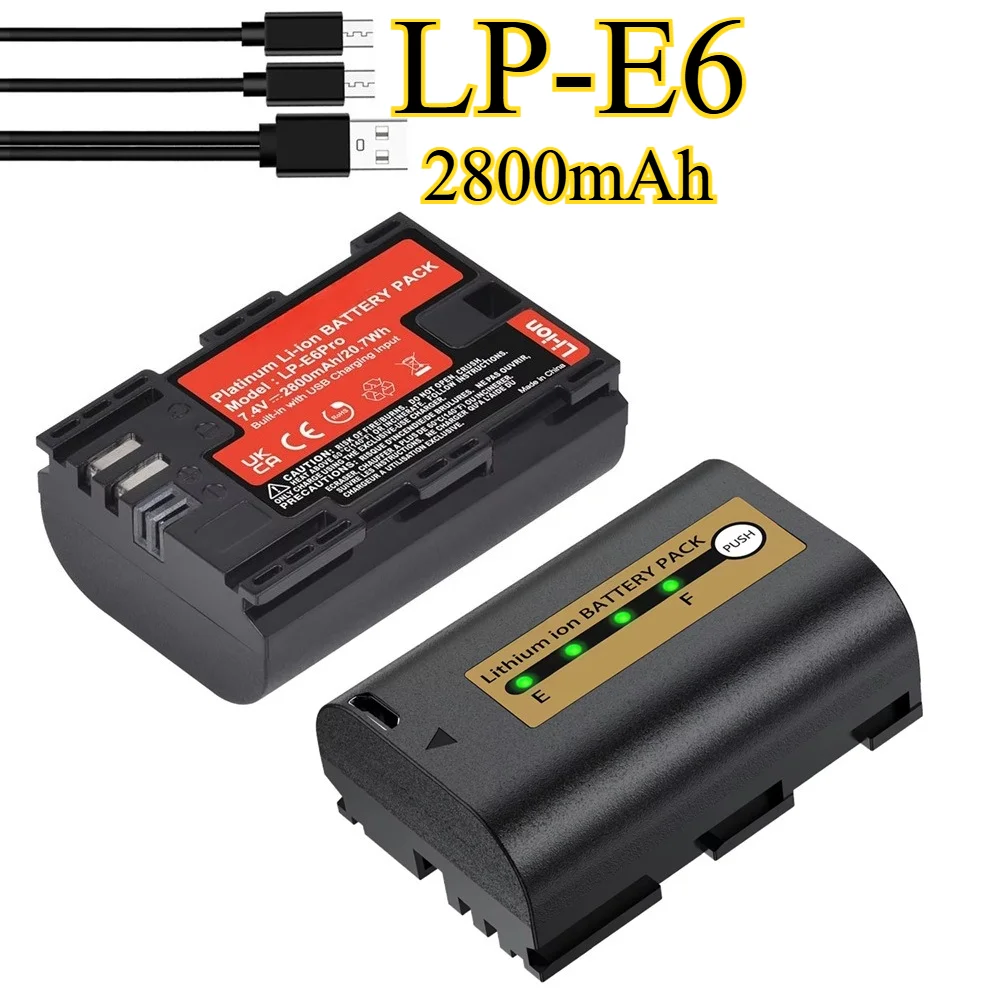 

LP-E6 2800mAh Ultra Capacity Battery for Canon EOS R6/5D4/90D with USB-C PD Fast Charge & OLED Power Display