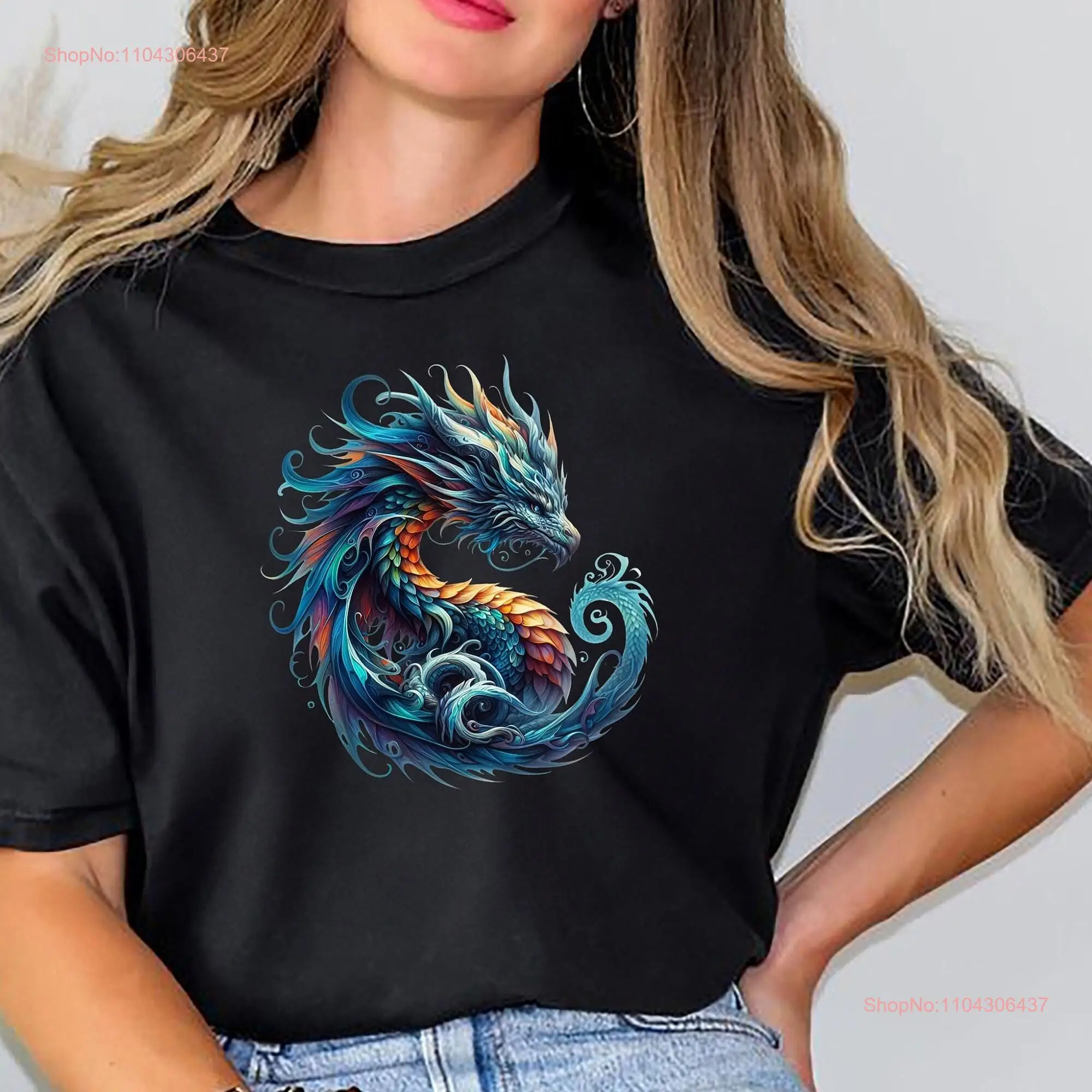 Majestic Dragon T Shirt Colorful Art Cool Vivid Color Animal Eco Friendly Top Fantasy long or short sleeves