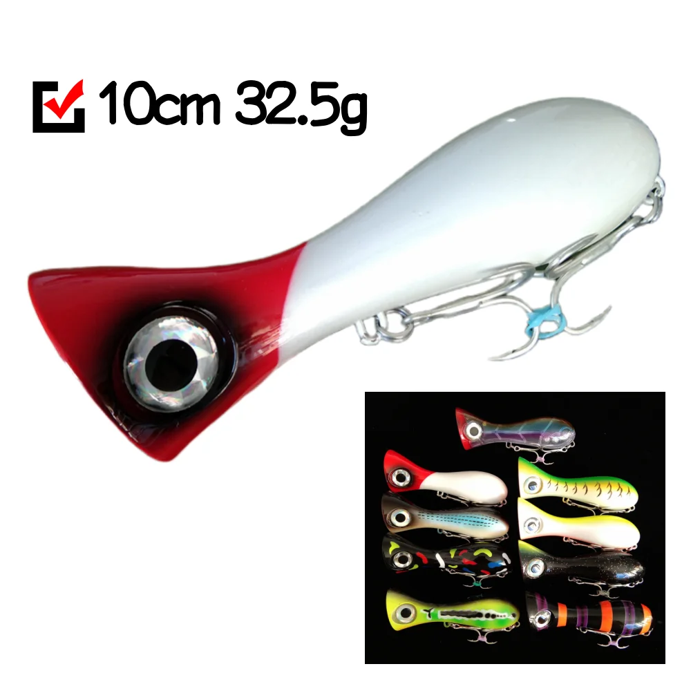 

Mukun 9pcs Big Game Lure 100mm 32.5g New Popper Fishing Lures Top Water Hard Bait 3D Eyes Big Mouth Popper Lure