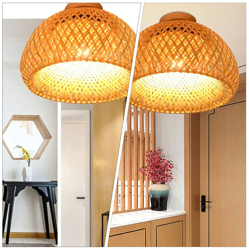 

Бамбуковый тканый потолочный абажур, тканый абажур ручной работы для внутреннего декора, простой чехол для лампы, сменная лампа для рукоделия