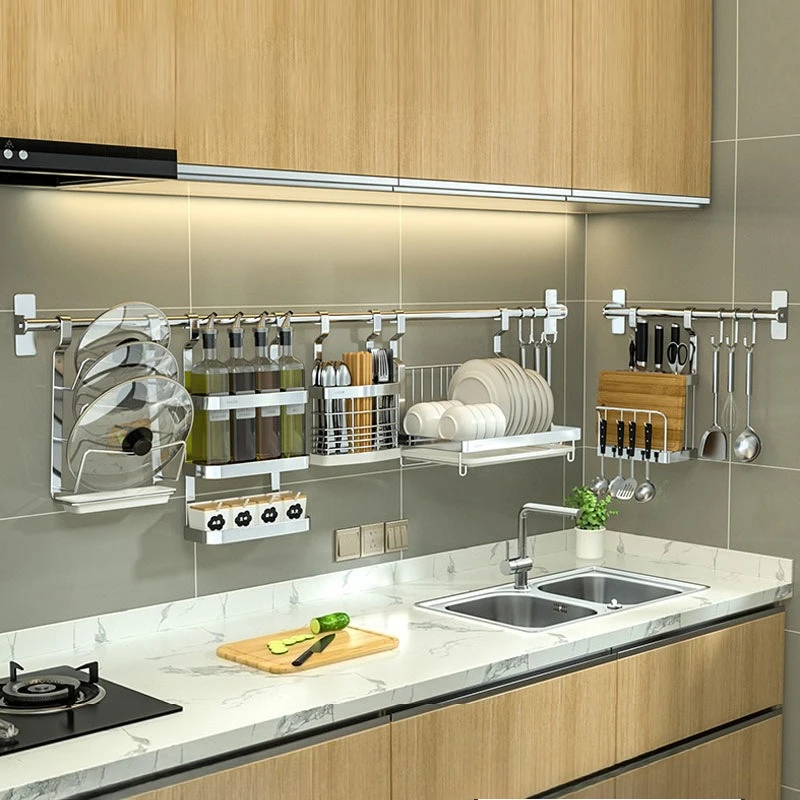 

Многофункциональная настенная подставка из нержавеющей стали для хранения специй, кухонных принадлежностей и палочек для еды