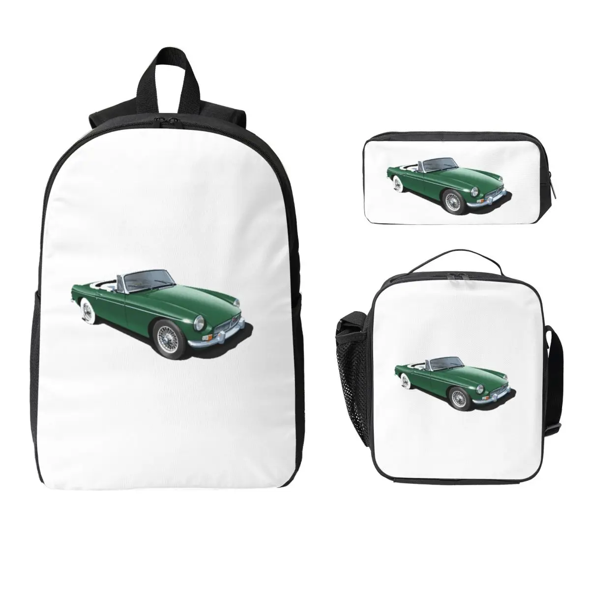 

MGB Roadster In British Racing Green Backpack BookBag School Bag Computer Shoulder Bags 3ps Insulated Lunch Bag Pencil Case
