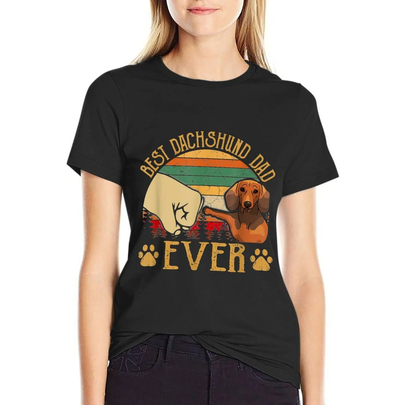 

Retro Vintage Best Dachshund Dad Ever T-Shirt shirts graphic tees heavyweights vintage t-shirts for Women loose fit