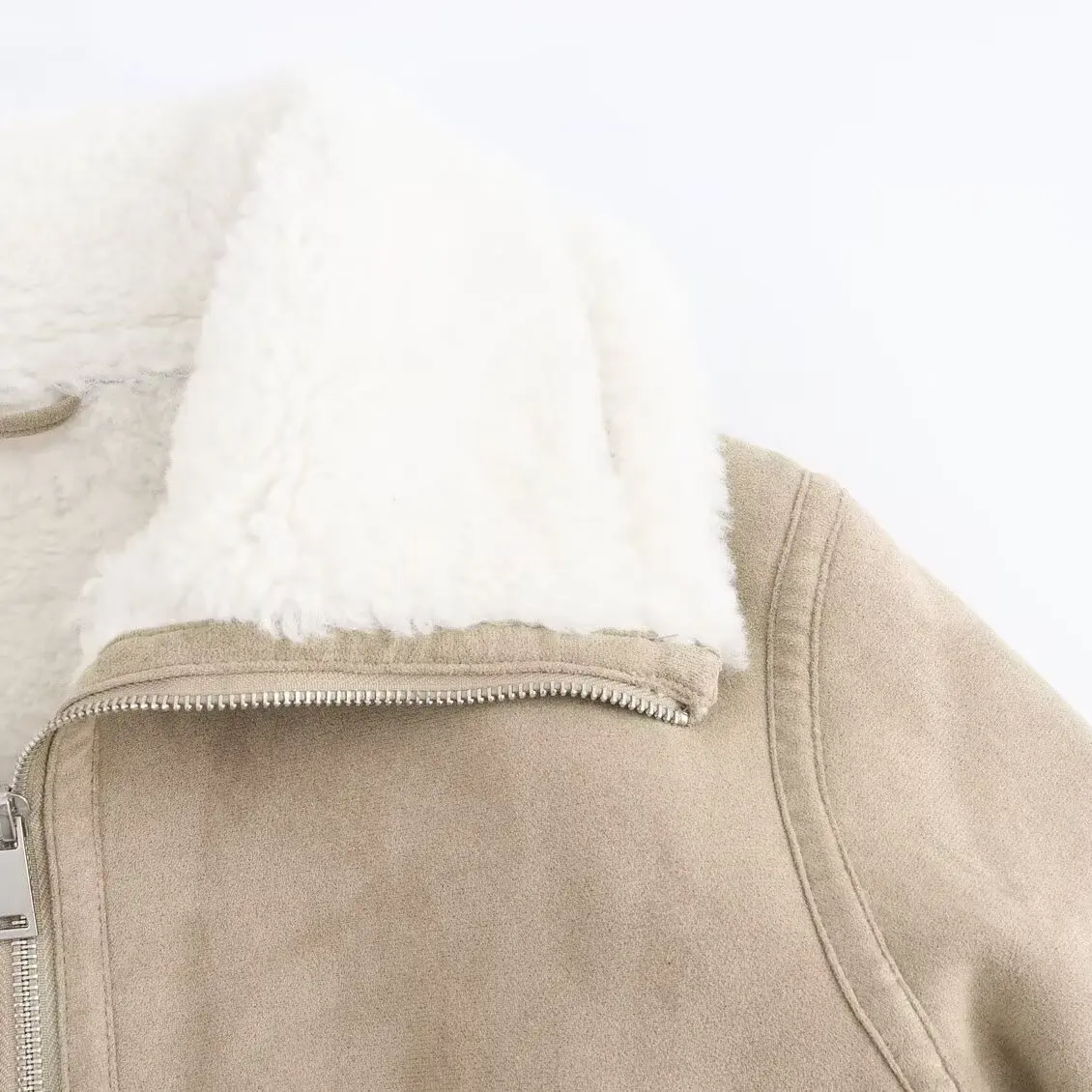 Faionable Dubbelzijdig Jaet Dames Herfst Nieuwe Sle Geribbelde Zoom Veelzijdige Bovenkleding Polyester Stof Lange Sve Rits...