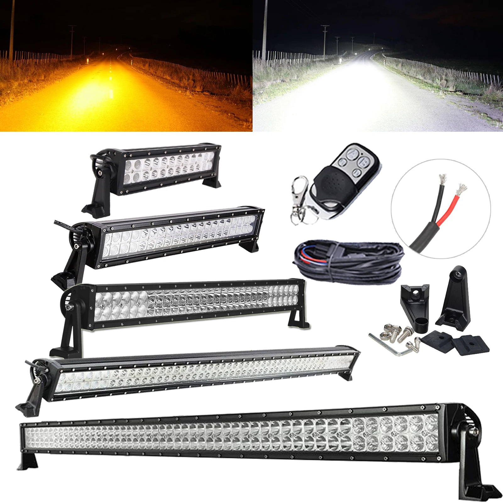 14 22 32 42 50 52inch LED Light Bar IP68 Amber White Led Strobe Light Emergency Warning Color Change for ATV SUV Truck 4WD Boat