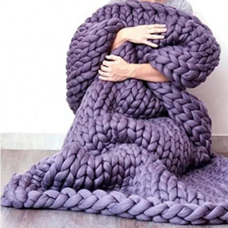 Soft Warm Large Handmade Knitted Coarse Woolen Blanket Pretty Gift For Winter Bed Sofa Girl All Season Sleeping Bag