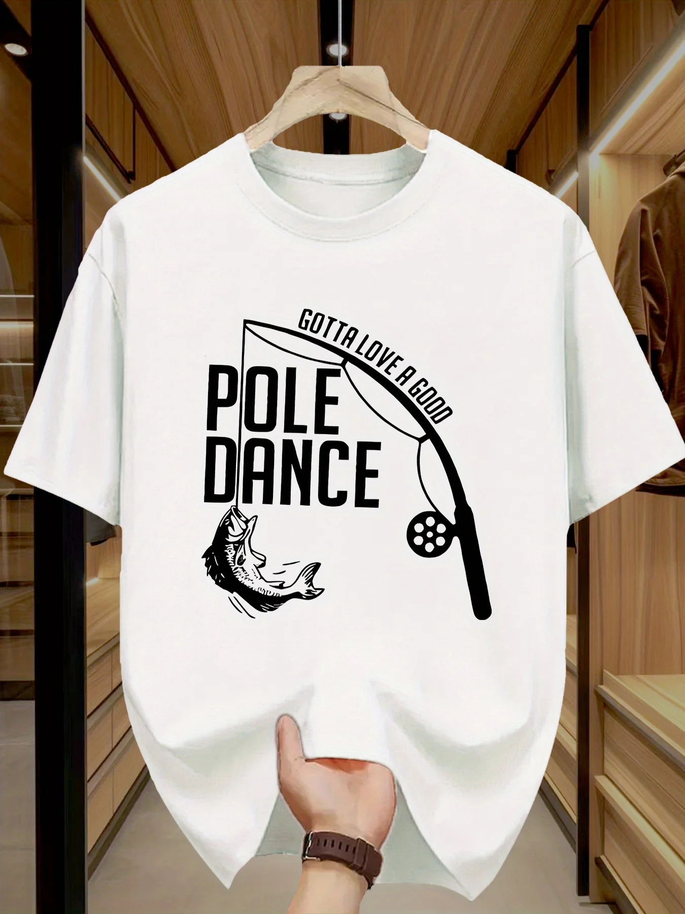 Funny Fishing Pole Dance Graphic Tee for Men Breathable 100% Cotton Perfect for Summer Streetwear and Humorous Angler Vibe