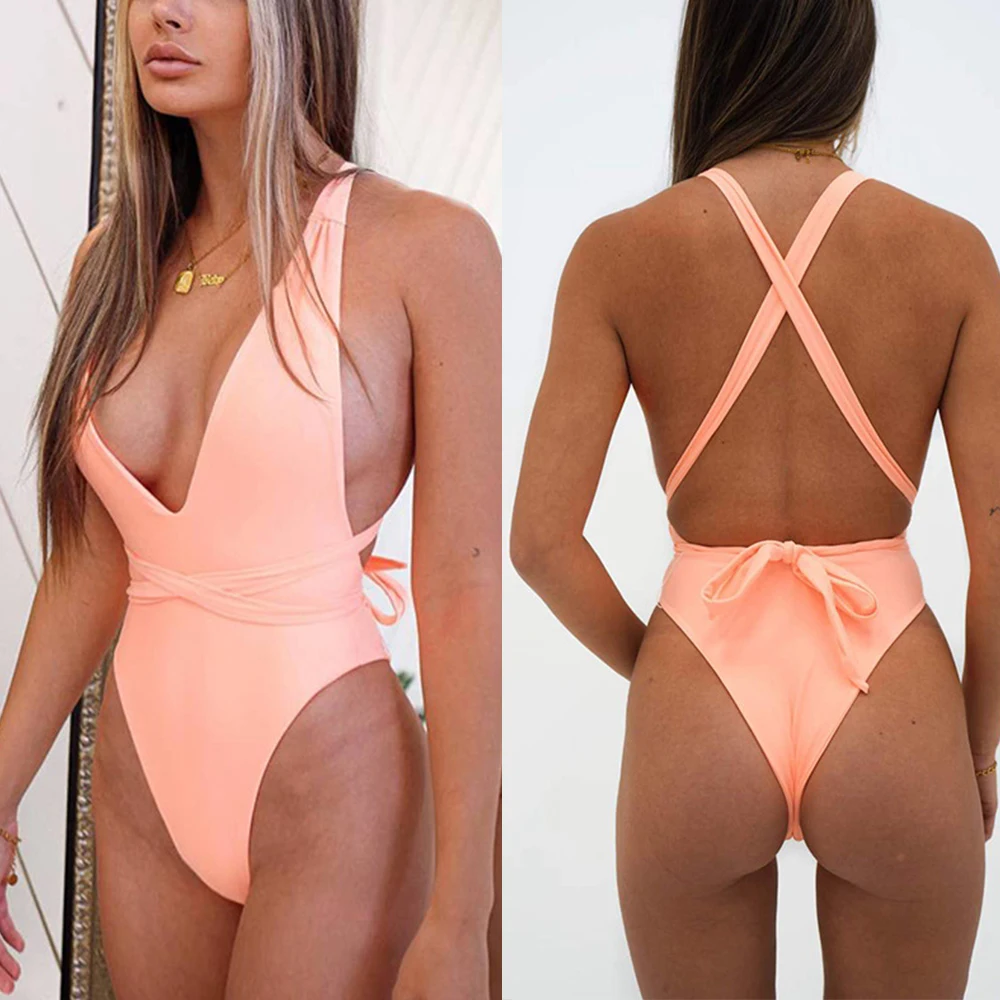 

Nadanbao Sexy One Piece Swimwear Woman Deep V Neck Swimsuit Female Summer Solid Fashion Backless Beach Party Swimming Suit