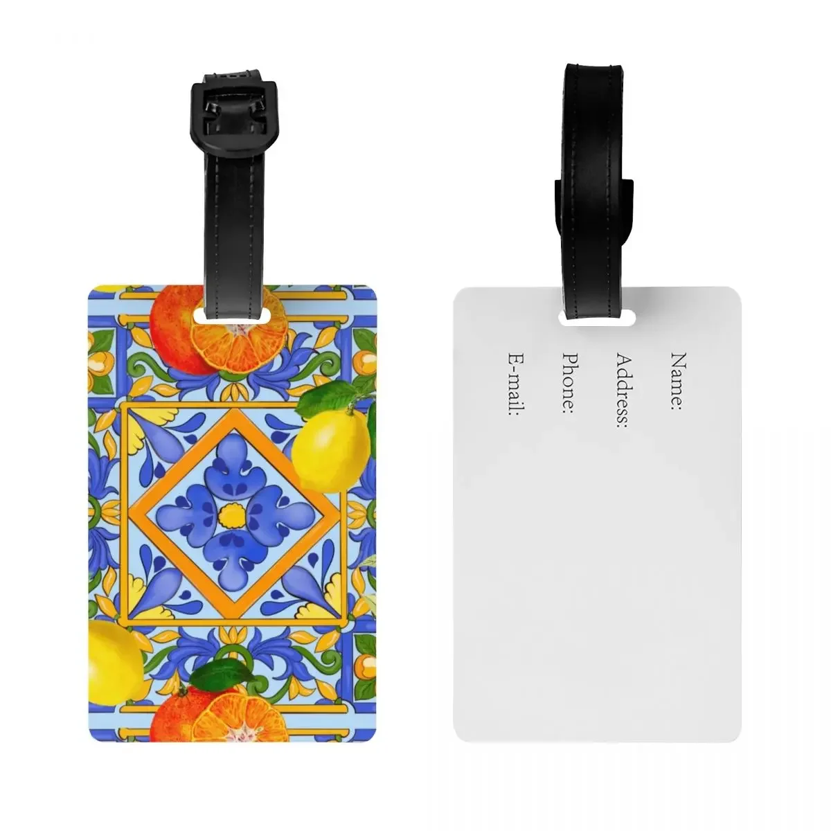 Custom Sicilian Tiles Summer Fruit Oranges Lemons Luggage Tag With Name Card Privacy Cover ID Label for Travel Bag Suitcase