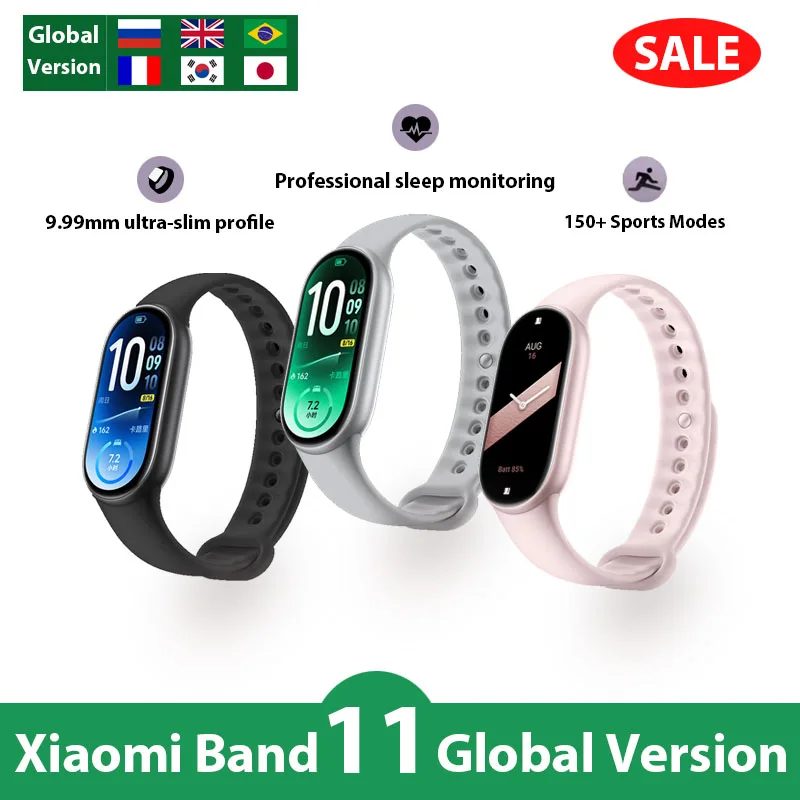 Xiaomi Band 11 Versão Global, Corpo Fino de 9,99mm, Tela AMOLED de 1,72'', Bateria de Longa Duração de 21 Dias, Mais de 150 Modos de Esporte, Monitor 