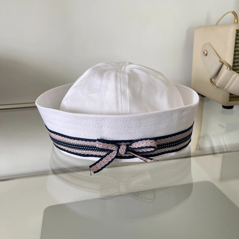 Japanese Retro Style Flip-brimmed Sailor Hats for Women Spring and Summer Travel Photo Versatile Fashion Bow Berets Caps