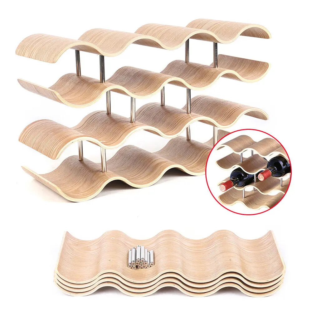 

Wooden Wine Rack 14 Bottles Organizer Holder 4 Tiers Storage Display Shelf