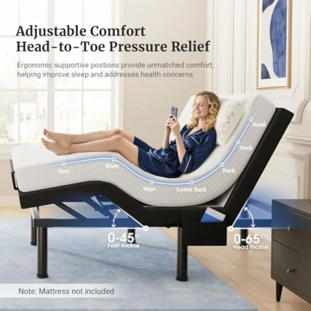 T600 Adjustable Bed Frame Twin XL Size with Remote & Massage - Syncable Electric Beds Bases, Zero Gravity, USB, Side view 3
