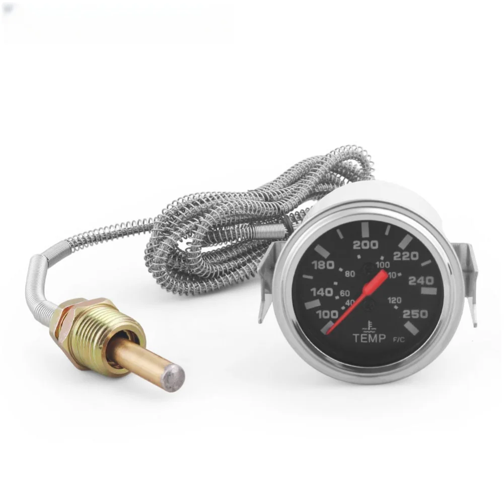 

52MM Mechanical Water Temp Gauge with Sensor 40 to 120 Celsius 100 to 250 Fahrenheit 12V DC Power for Automotive Use NPT Thread