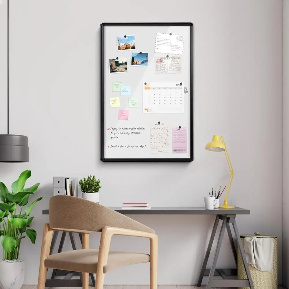 حافظة عرض آمنة مثبتة على الحائط، مقاس 36 × 24 بوصة، للاستخدام المكتبي/المدرسة/المنزل، مقاومة للكسر، إطار من الألومنيوم الأسود