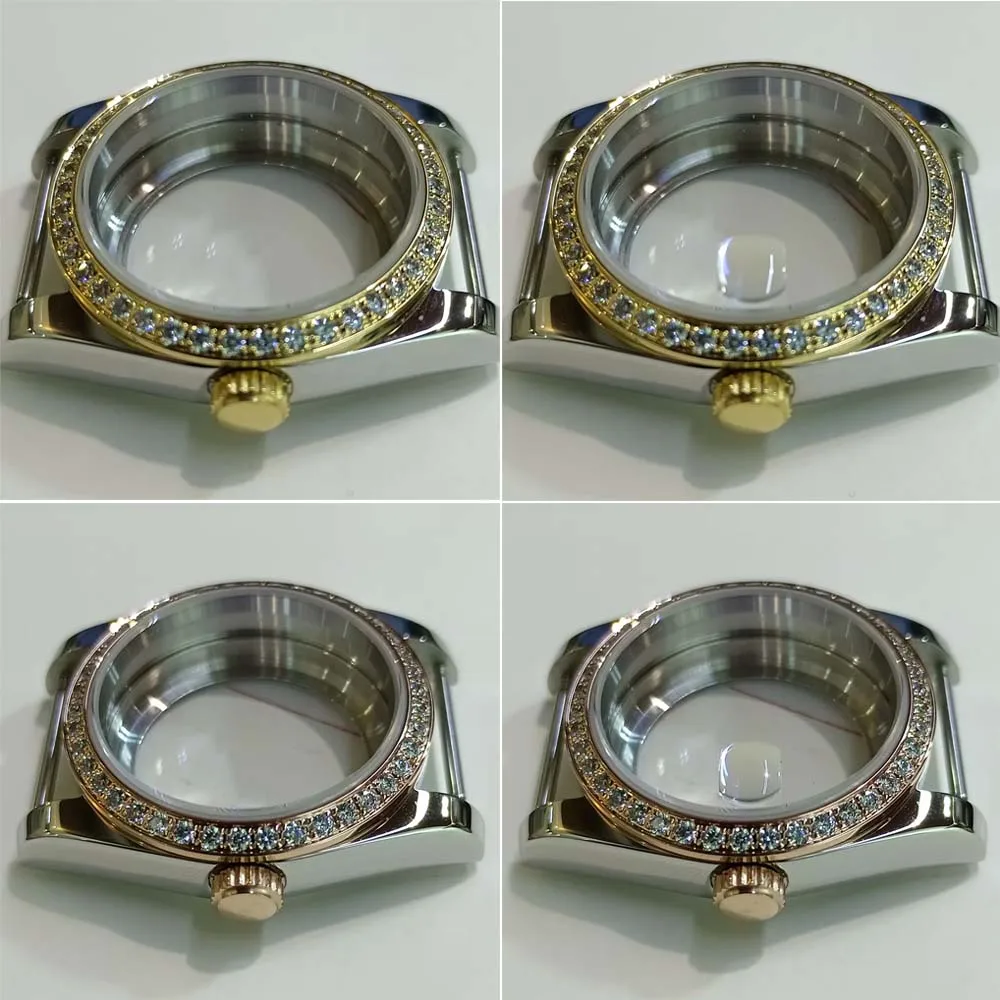 36mm NH35 Case Sapphire Glass Transparent Bottom Oyster Perpetual Stainless Steel Diamond Watch Case for NH36 Movement