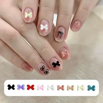 50Pcs 미니 솔리드 컬러 넥타이 네일 매력 미니멀리스트 Bowknots 여성을위한 달콤한 스타일 네일 아트 장식 DIY 프랑스 매니큐어 부품