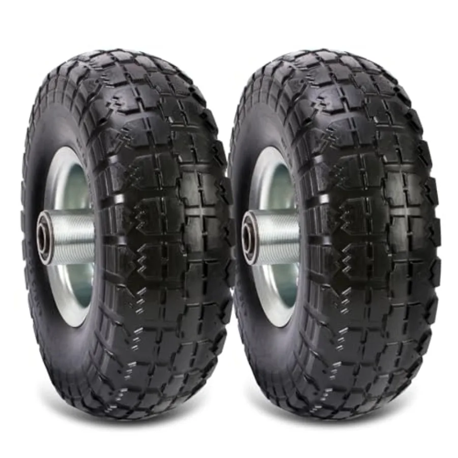 

2 Pack 10 Inch Solid Polyurethane Tire 4.10 3.504 Tire 10 Flat Free Wheels with 5 8 Bearings 2.2 Offset Hub for Garden Cart Han