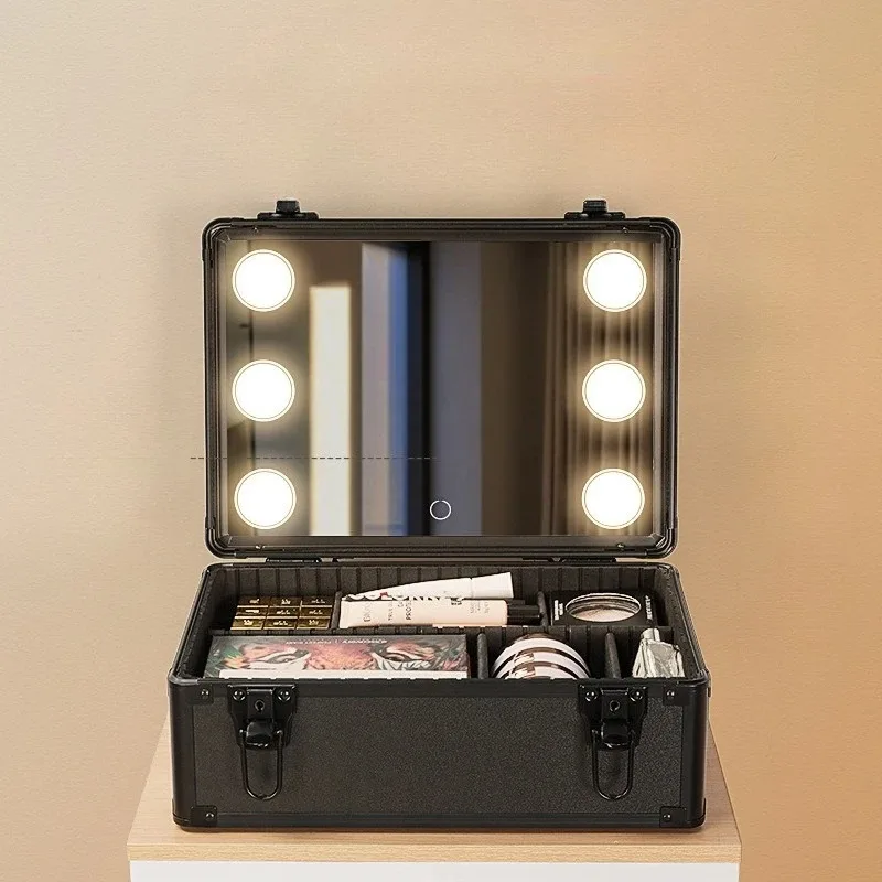 

Cosmetic case, tie rod with light LED large capacity plug-in with mirror, makeup artist, cosmetics skin care tattoo embroidery