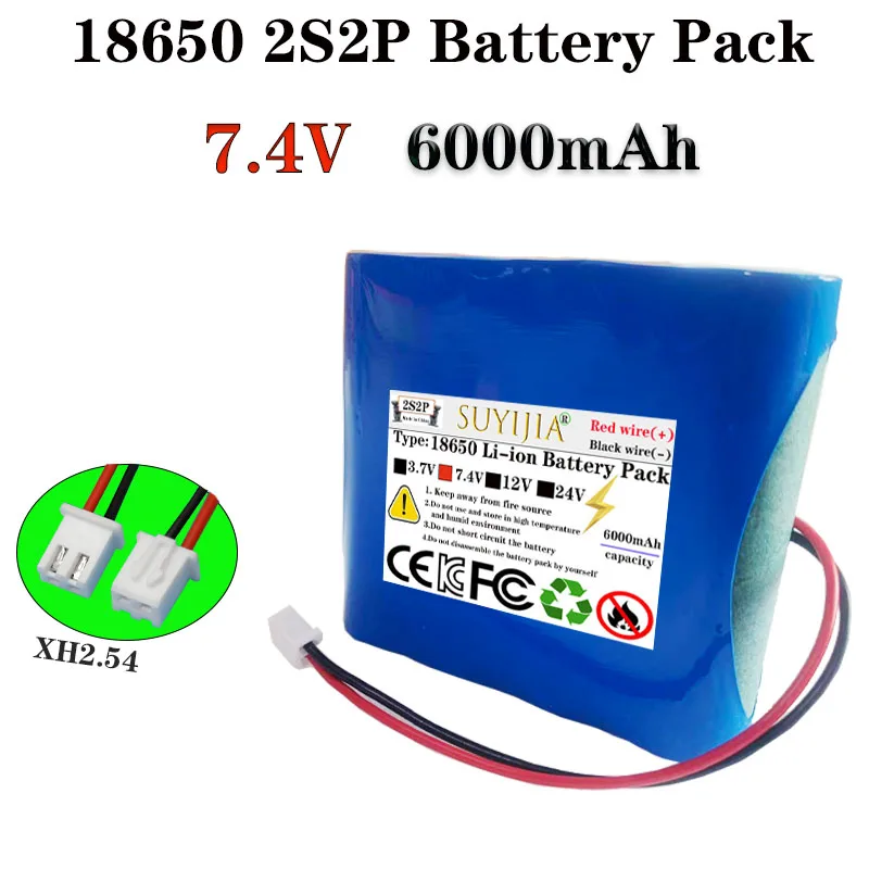 18650New production2S2P 7.4V 6000mah lithium battery2S2P fishing LED light Bluetooth speaker 8.4V emergency DIY battery with PCB