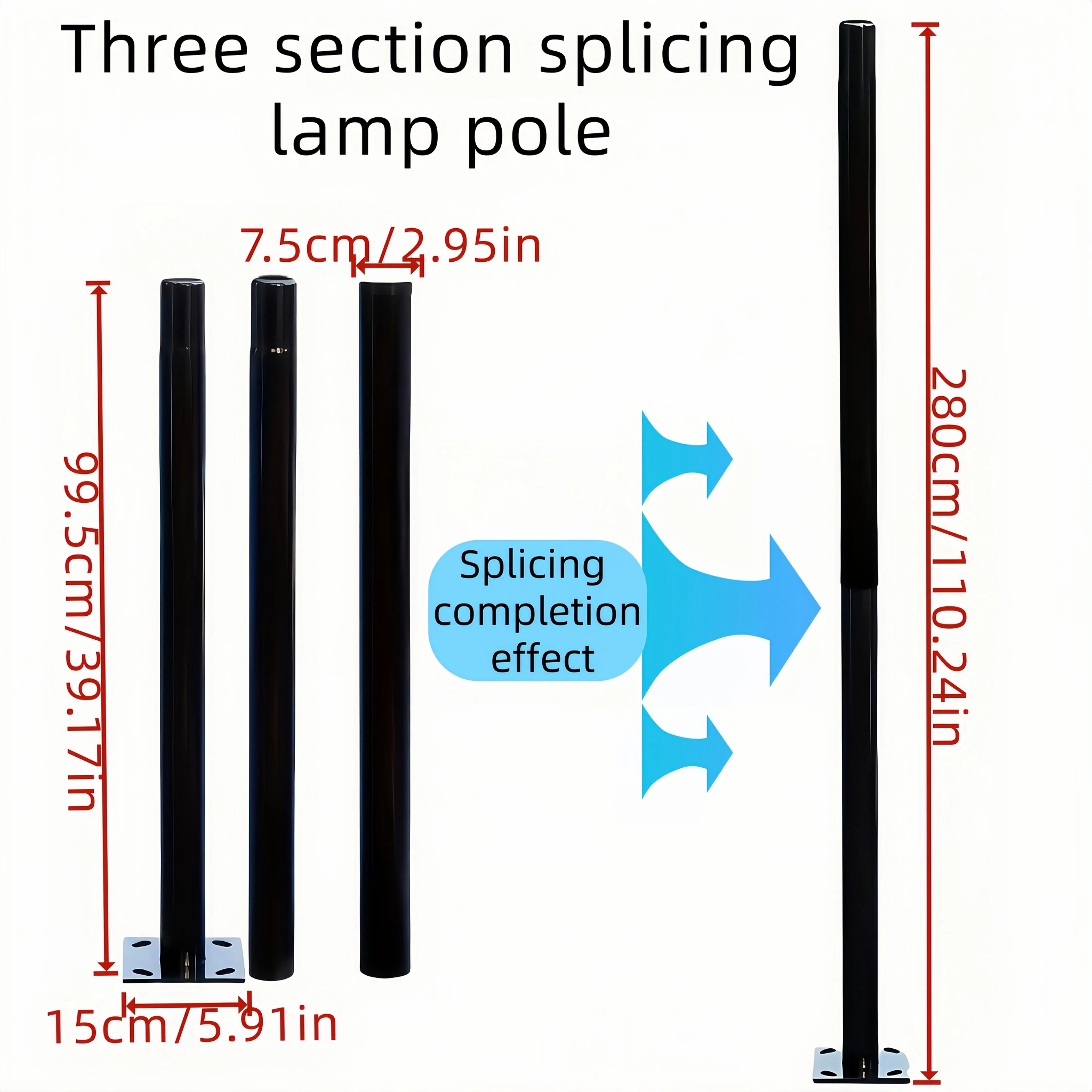 1 set of black outdoor split  poles 2.8m solar lamp poles, lamp feet, outdoor lamp poles, metal poles and irons
