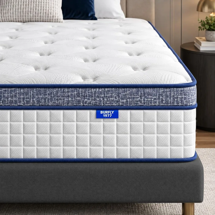 Queen Mattress, 10 Inch Hybrid with Memory Foam, Cooling Gel, Medium Firm