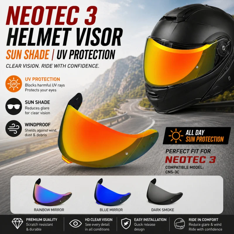 

Neotec 3 Helmet Visor CNS-3C, HD Clear Day & Night Lens, UV Protection Sunshade, Anti-Glare Windproof Replacement