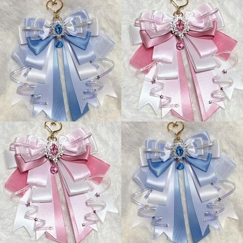 Double Layer Ribbon Bow Itabag Pendant Handmade Lolita Bag Charm Rhinestone Heart Hook Anime Periphery DIY Decoration Gift
