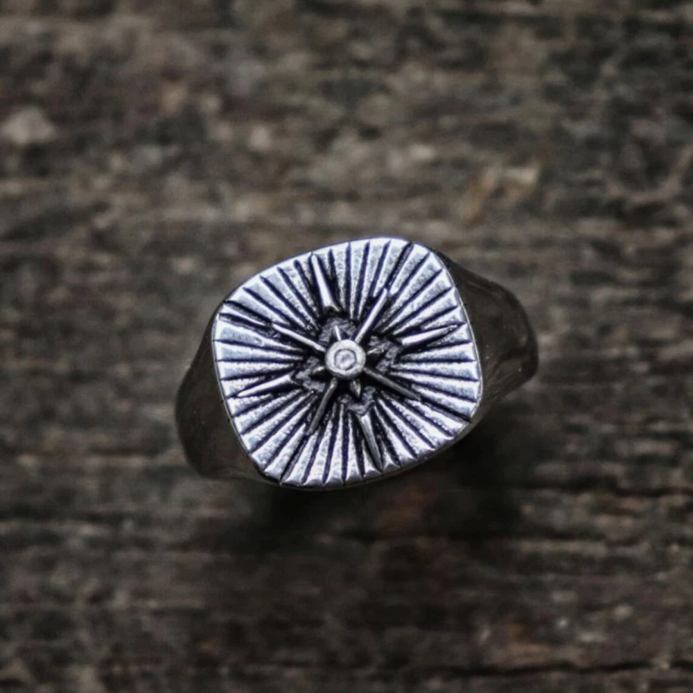 Hàn Quốc Nam Màu Bạc La Bàn Sa - đánh giá và giá Signet Ring Men