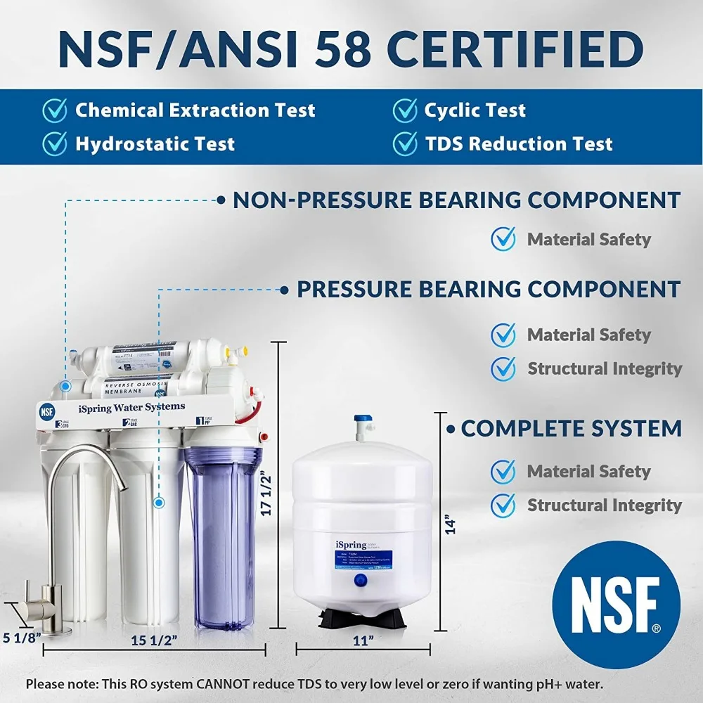 نظام تصفية المياه بالتناضح العكسي عالي السعة معتمد من NSF بـ 5 مراحل تحت الحوض، 75 GPD، لمسة نهائية مصقولة