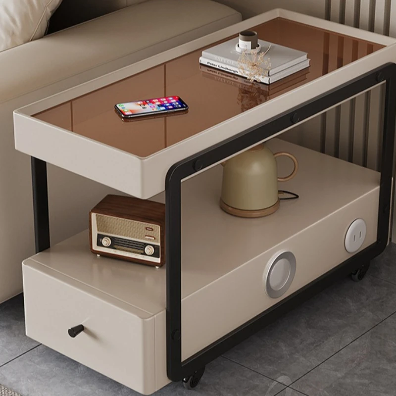 Mesa de cabeceira inteligente gaveta rolante móvel minimalista premium moderno sofá mesa lateral quarto sala estar armazenamento canto