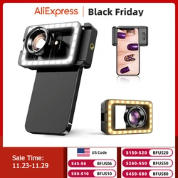 APEXEL New Upgrated 4k HD 100mm macro lens With LED Fill Light Universal Clamp Micro Lenses for iPhone Samsung all smartphones
