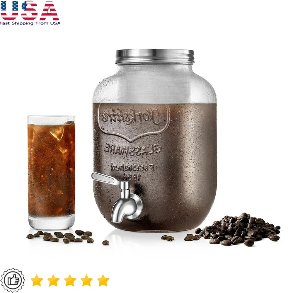 

1 Gallon Glass Cold Brew Coffee Maker Wide Mouth Brewing Kit Durable Stainless Steel Filter Easy to Clean