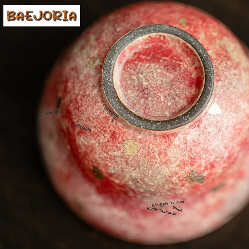BAEJORIA Handmade Rock Mineral Colored Pottery Tea Cup Point Gold Ceramic Master Cup Tasting Tea Bowl Chazhan Kung Fu Teaset