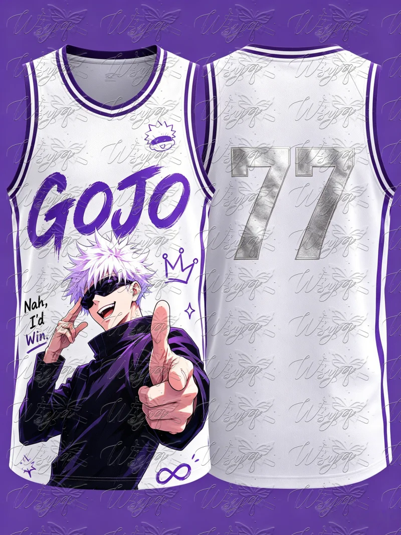 Summer Manga Quick Dry Mesh Basketball Tank Unisex Jujutsu Kaisen Satoru Gojo Graffiti Letter Crown Print Sports Sleeveless Vest